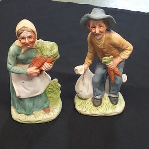Vintage set of old lady with carrots and old man with carrots